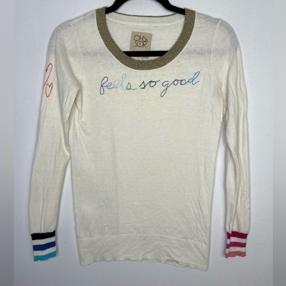 CHASER cashmere blend embroidered metallic collar sweater